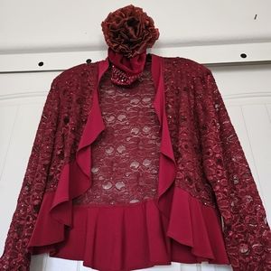 R & M Richards Red and Maroon Sequins and Lace Bolero/Cardigan size 16